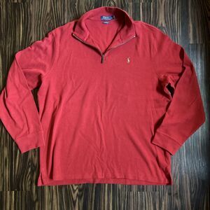 Polo Ralph Lauren Sweater Mens XL Red Quarter Zip Estate Rib Pullover Jumper